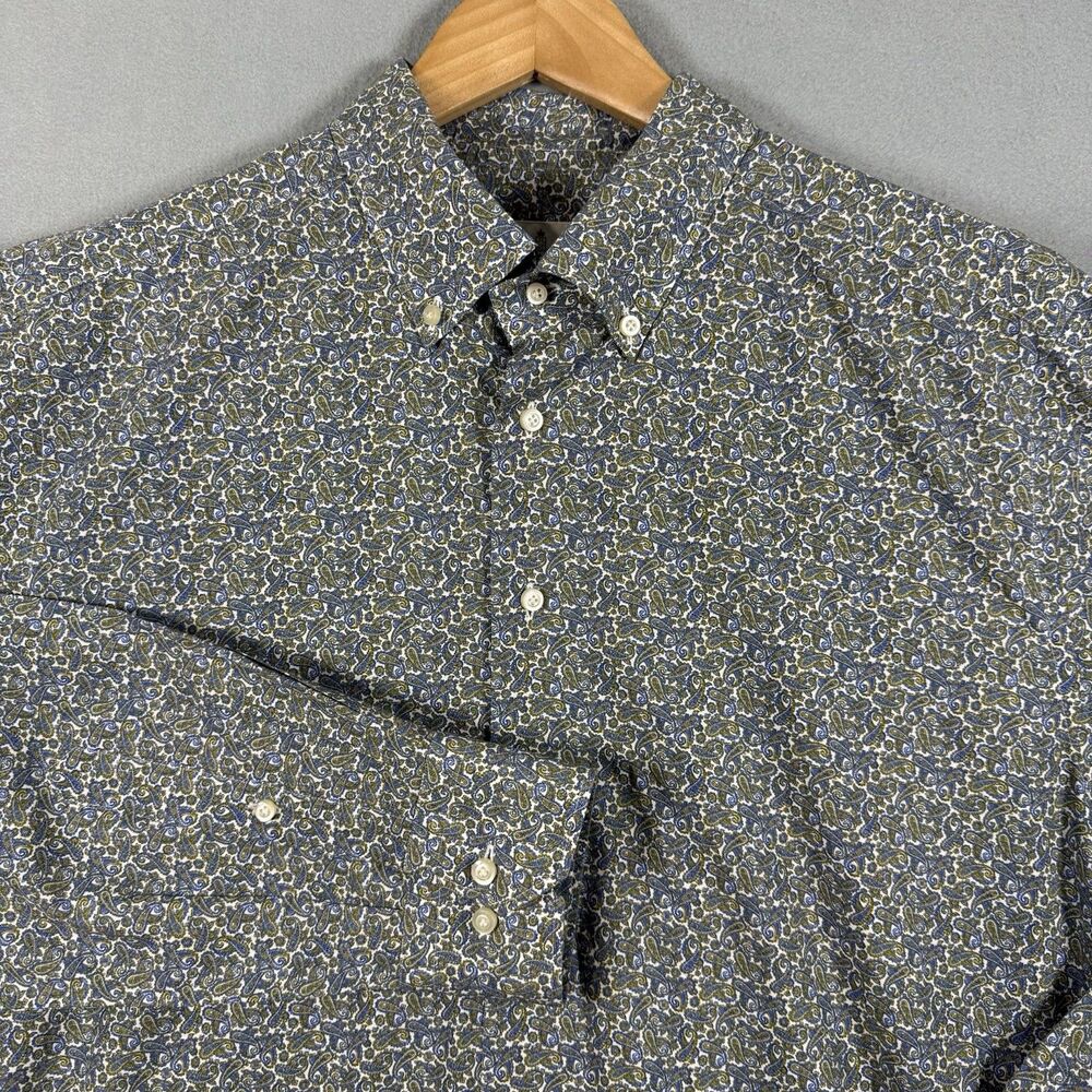 Emanuel Berg Mens XXL Shirt Blue Gold Paisley Modern Fit Cotton Button Up L/S